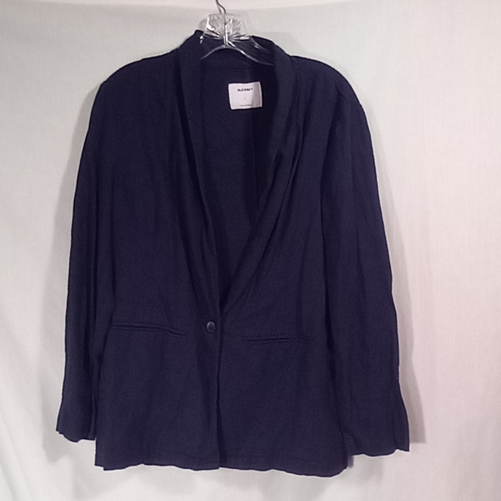 Old Navy Navy Blue Linen Blend Single Button Blazer Size L